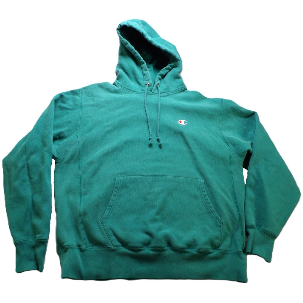 Champion Reverse Weave Hoodie Men L Teal Green Heavyweight Pullover Sweatshirt
